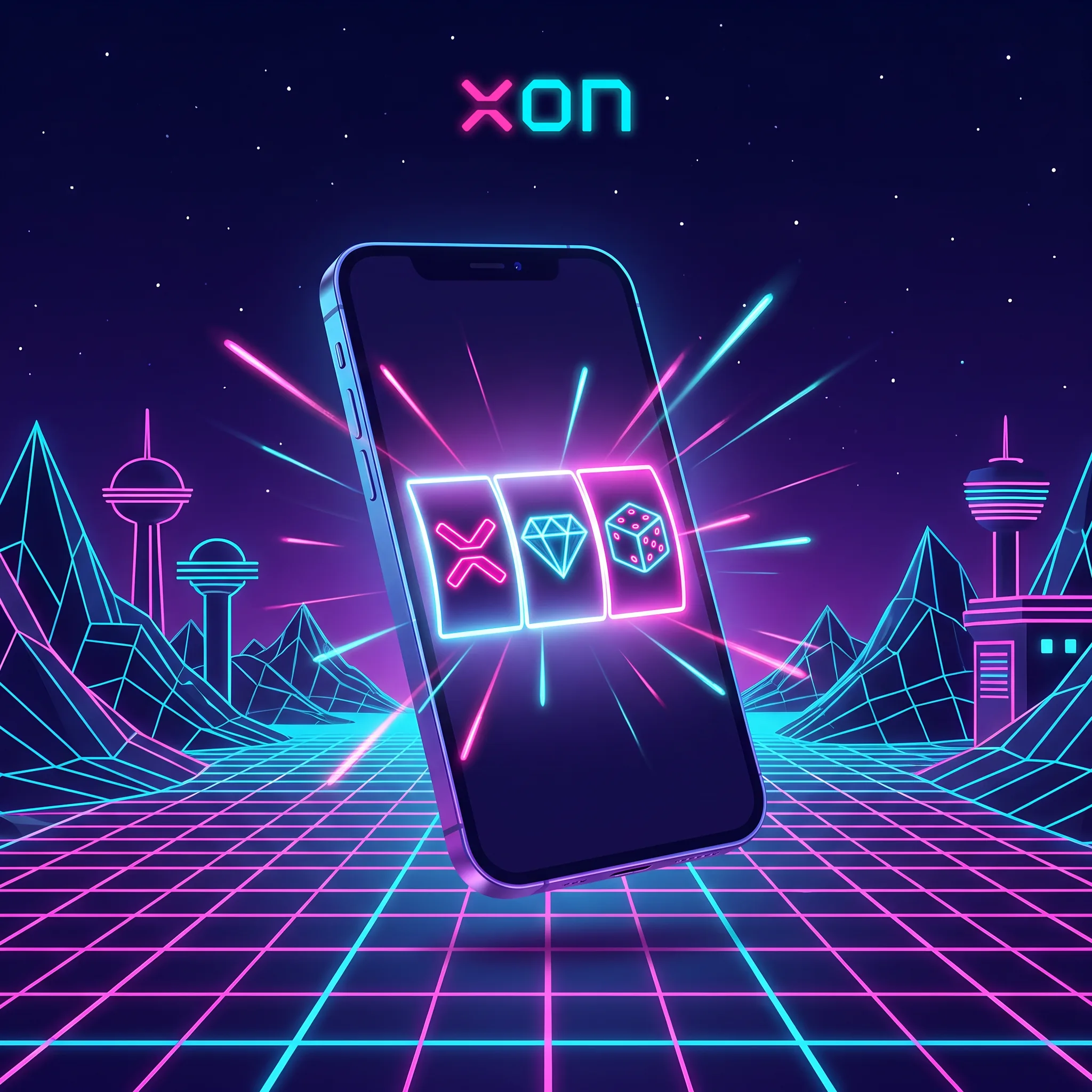 Phone showing neon casino reels