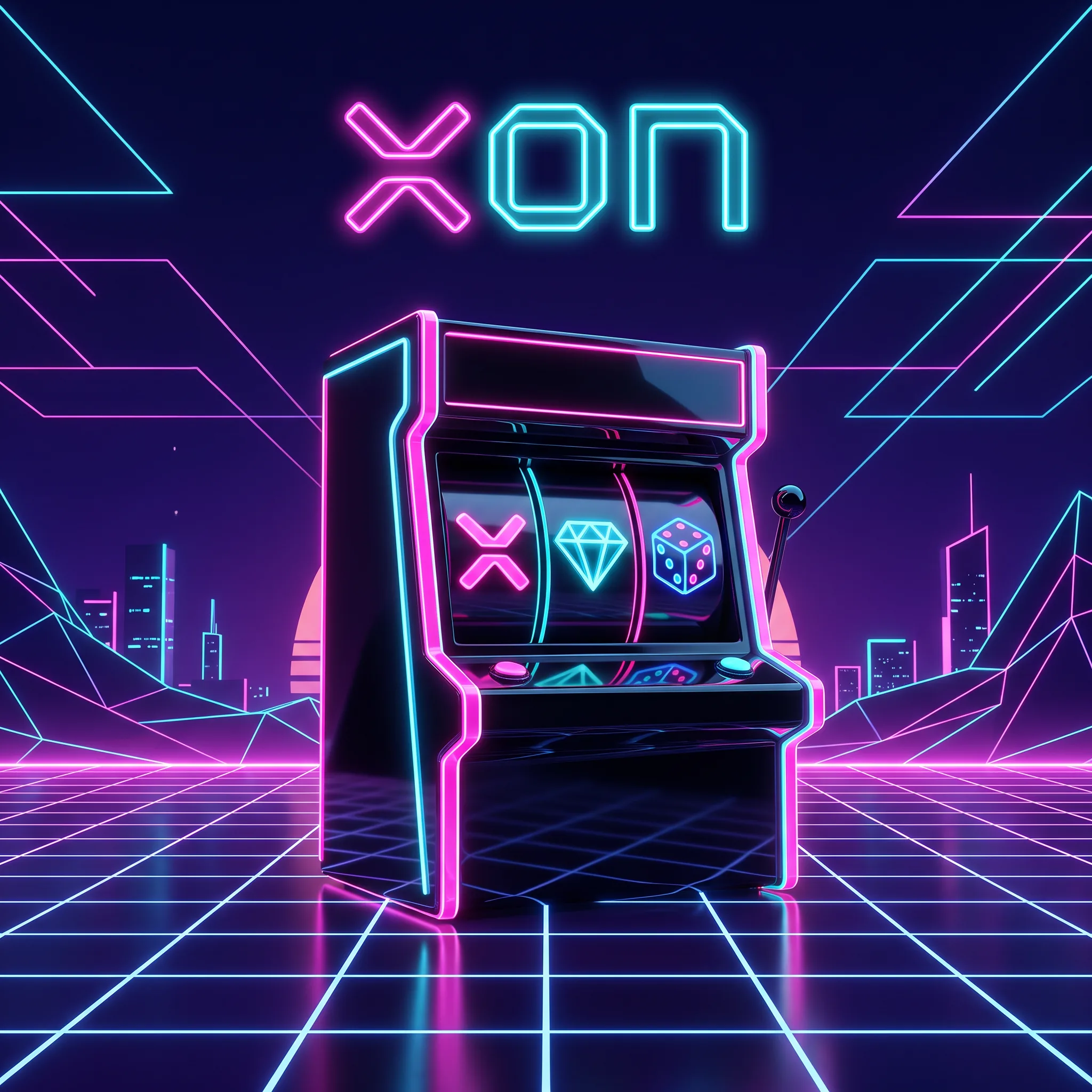 Neon slot machine with colourful reels